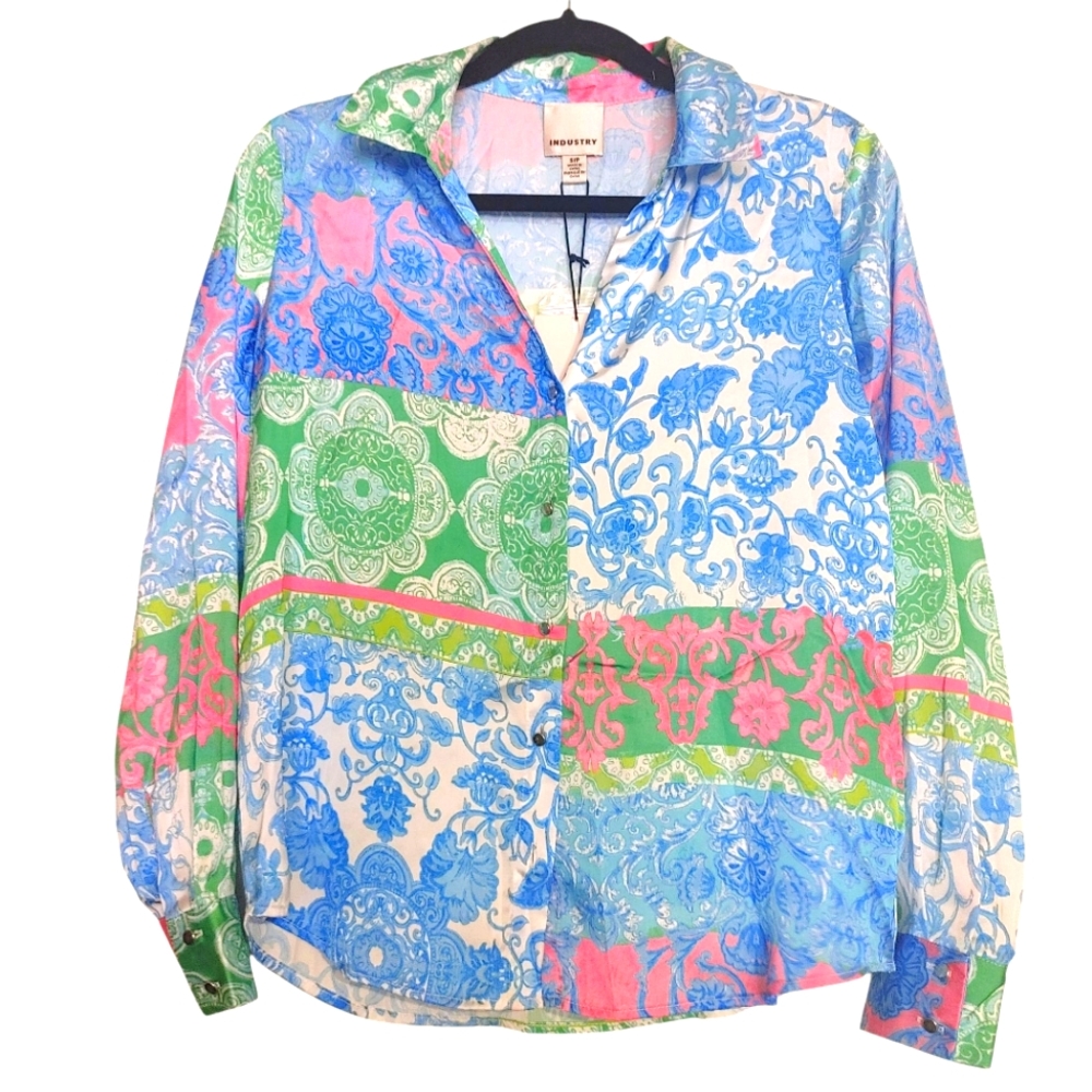 NWT Industry Patchwork Button-Up Shirt Size S/P